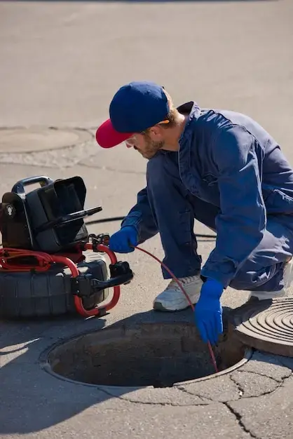 Drainage engineer responding at a sewer access point