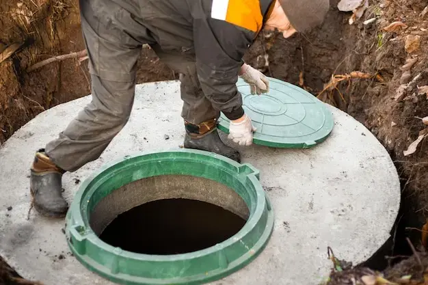 Drainage worker opening an access chamber for maintenance