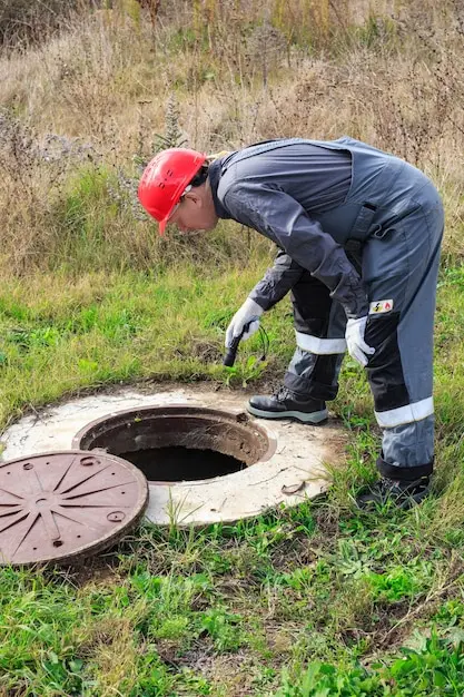 Plumber Investigating Drain Before Jetting in {area_1}